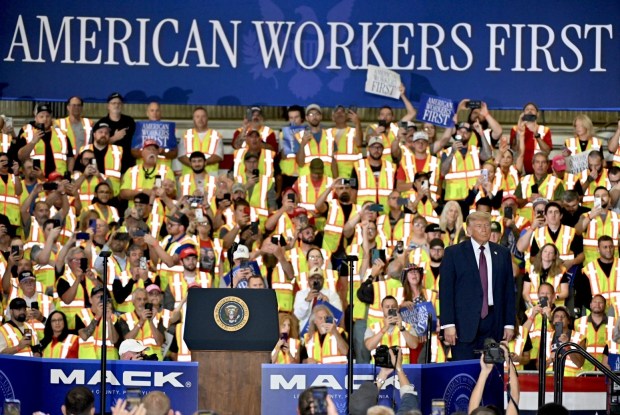 President Donald J. Trump speaks Tuesday, June 23, 2026, at Mack Truck in Lower Macungie Township. (April Gamiz/The Morning Call)