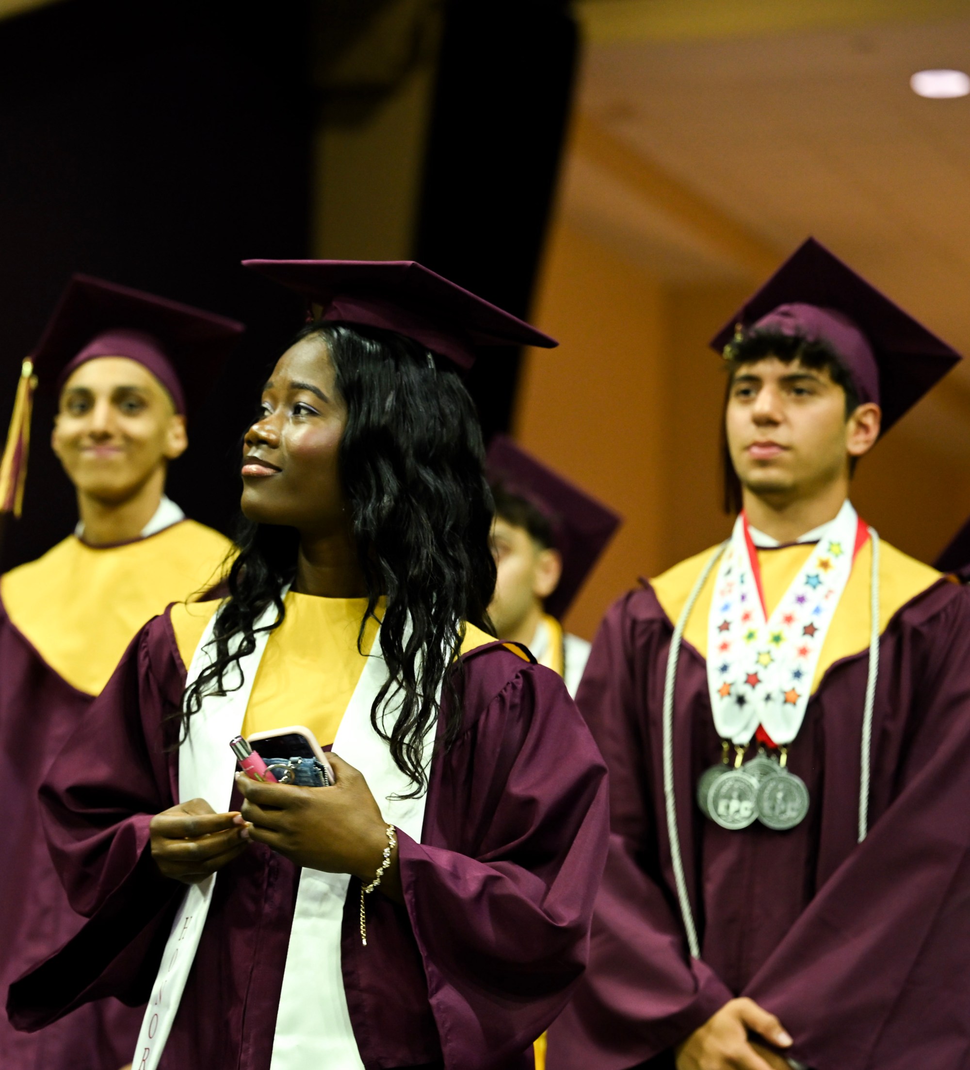 Whitehall High School students in the Class of 2026 line up in anticipation as they prepared to enter the graduation ceremony Monday, June 1, 2026, at PPL Center in Allentown.  (Avery Folmar/The Morning Call)