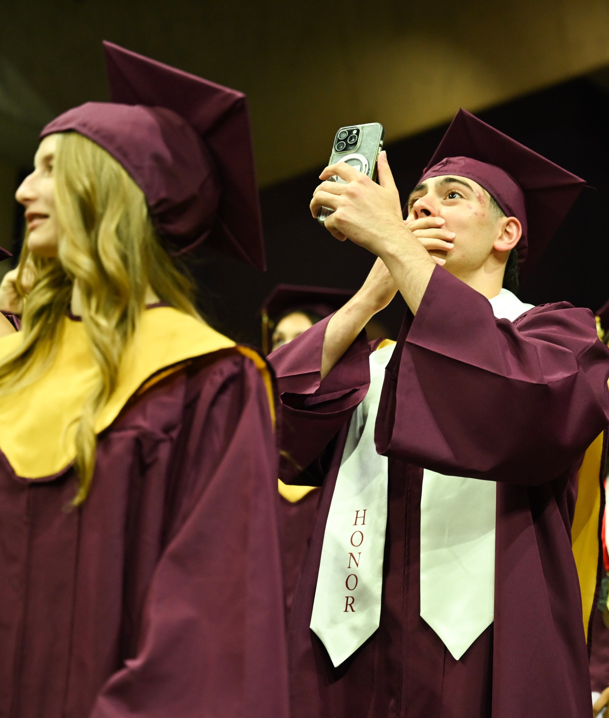 Whitehall High School students in the Class of 2026 line up in anticipation as they prepared to enter the graduation ceremony Monday, June 1, 2026, at PPL Center in Allentown.  (Avery Folmar/The Morning Call)