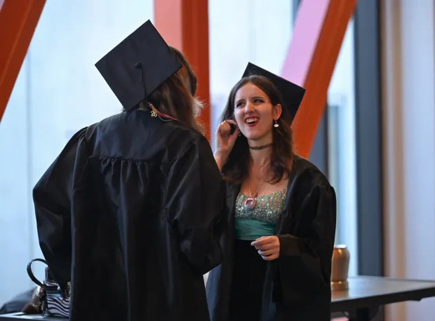 Lehigh Valley Charter High School for the Arts held its graduation Monday, June 8, 2026, at the ArtQuest Center at SteelStacks in Bethlehem. Students gathered on the second floor of the center before ascending to the third floor for the ceremony. (Avery Folmar/The Morning Call)
