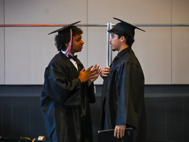 Lehigh Valley Charter High School for the Arts held its graduation Monday, June 8, 2026, at the ArtQuest Center at SteelStacks in Bethlehem. Students gathered on the second floor of the center before ascending to the third floor for the ceremony. (Avery Folmar/The Morning Call)