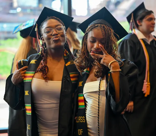 Lehigh Valley Charter High School for the Arts held its graduation Monday, June 8, 2026, at the ArtQuest Center at SteelStacks in Bethlehem. Students gathered on the second floor of the center before ascending to the third floor for the ceremony. (Avery Folmar/The Morning Call)