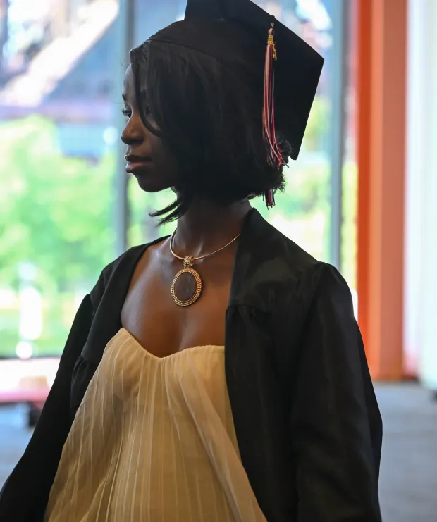 Lehigh Valley Charter High School for the Arts held its graduation Monday, June 8, 2026, at the ArtQuest Center at SteelStacks in Bethlehem. Students gathered on the second floor of the center before ascending to the third floor for the ceremony. (Avery Folmar/The Morning Call)
