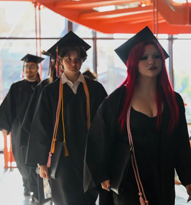 Lehigh Valley Charter High School for the Arts held its graduation Monday, June 8, 2026, at the ArtQuest Center at SteelStacks in Bethlehem. Students gathered on the second floor of the center before ascending to the third floor for the ceremony. (Avery Folmar/The Morning Call)