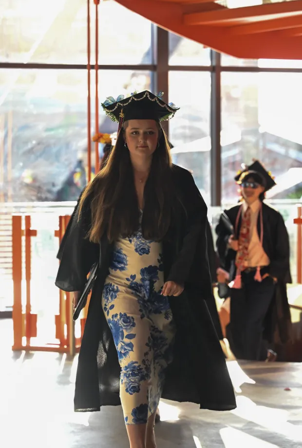 Lehigh Valley Charter High School for the Arts held its graduation Monday, June 8, 2026, at the ArtQuest Center at SteelStacks in Bethlehem. Students gathered on the second floor of the center before ascending to the third floor for the ceremony. (Avery Folmar/The Morning Call)