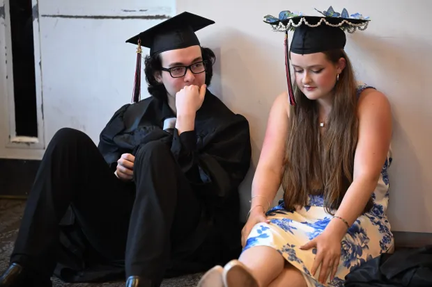 Lehigh Valley Charter High School for the Arts held its graduation Monday, June 8, 2026, at the ArtQuest Center at SteelStacks in Bethlehem. Students gathered on the second floor of the center before ascending to the third floor for the ceremony. (Avery Folmar/The Morning Call)
