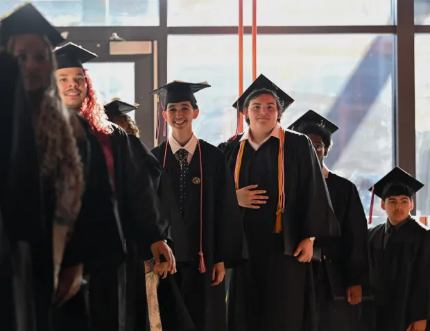 Lehigh Valley Charter High School for the Arts held its graduation Monday, June 8, 2026, at the ArtQuest Center at SteelStacks in Bethlehem. Students gathered on the second floor of the center before ascending to the third floor for the ceremony. (Avery Folmar/The Morning Call)