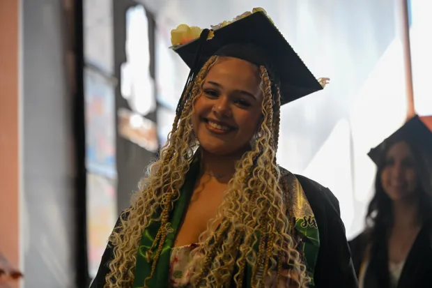 Lehigh Valley Charter High School for the Arts held its graduation Monday, June 8, 2026, at the ArtQuest Center at SteelStacks in Bethlehem. Students gathered on the second floor of the center before ascending to the third floor for the ceremony. (Avery Folmar/The Morning Call)