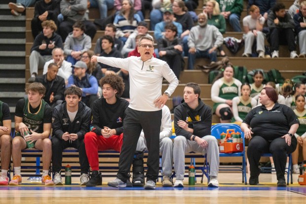 Allentown Central Catholic coach Dennis Csensits, watches his team during a District 11 Class 4A boys basketball finals game against Northwestern Lehigh on Feb 27, 2026 in Allentown. (Jonathan Broady/Special to The Morning Call)