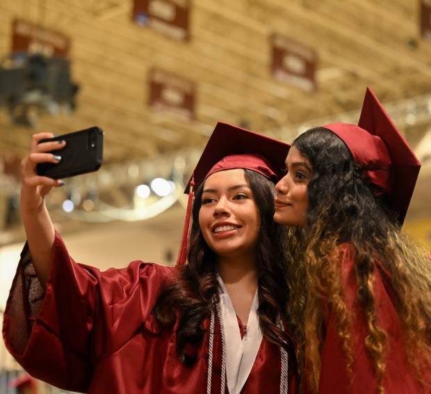 Liberty High School holds its graduation Friday, June 5, 2026, at Stabler Arena in Bethlehem. Students gathered in the hallways before lining up for their ceremony in the arena. (Avery Folmar/The Morning Call)