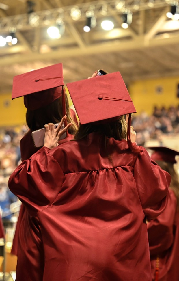 Liberty High School holds its graduation Friday, June 5, 2026, at Stabler Arena in Bethlehem. Students gathered in the hallways before lining up for their ceremony in the arena. (Avery Folmar/The Morning Call)
