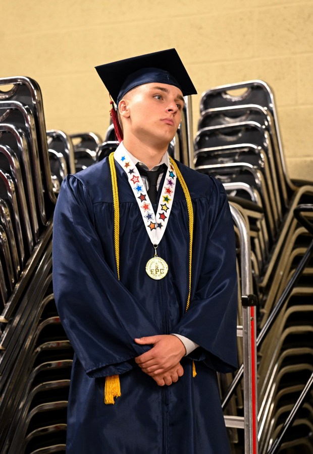 Liberty High School holds its graduation Friday, June 5, 2026, at Stabler Arena in Bethlehem. Students gathered in the hallways before lining up for their ceremony in the arena. (Avery Folmar/The Morning Call)