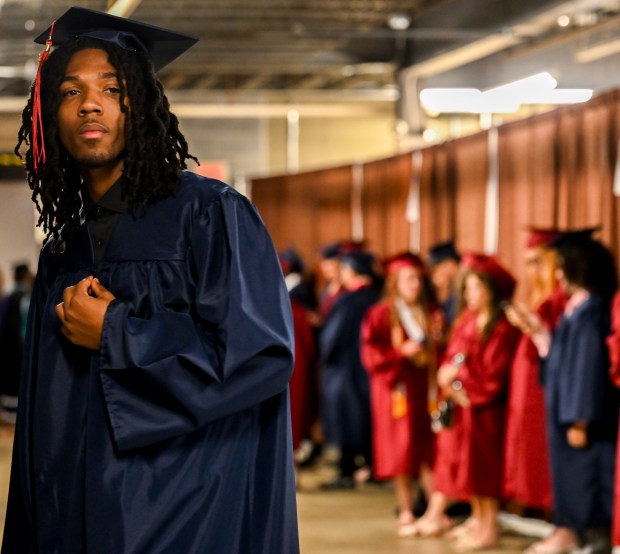 Liberty High School holds its graduation Friday, June 5, 2026, at Stabler Arena in Bethlehem. Students gathered in the hallways before lining up for their ceremony in the arena. (Avery Folmar/The Morning Call)