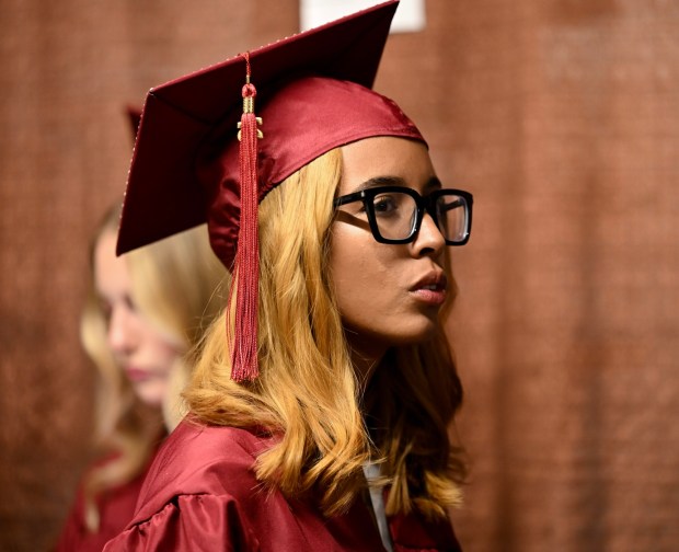 Liberty High School holds its graduation Friday, June 5, 2026, at Stabler Arena in Bethlehem. Students gathered in the hallways before lining up for their ceremony in the arena. (Avery Folmar/The Morning Call)