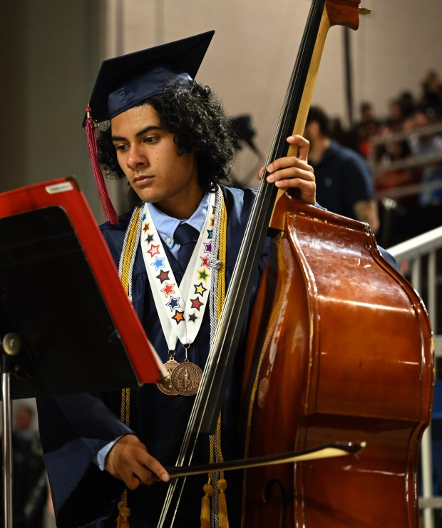 Liberty High School's marching band and orchestra performs at its graduation on Friday, June 5, 2026, at Stabler Arena in Bethlehem. Seniors in the band also performed, wearing their graduation caps and gowns. (Avery Folmar/The Morning Call)