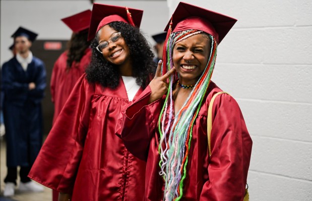 Liberty High School holds its graduation Friday, June 5, 2026, at Stabler Arena in Bethlehem. Students gathered in the hallways before lining up for their ceremony in the arena. (Avery Folmar/The Morning Call)