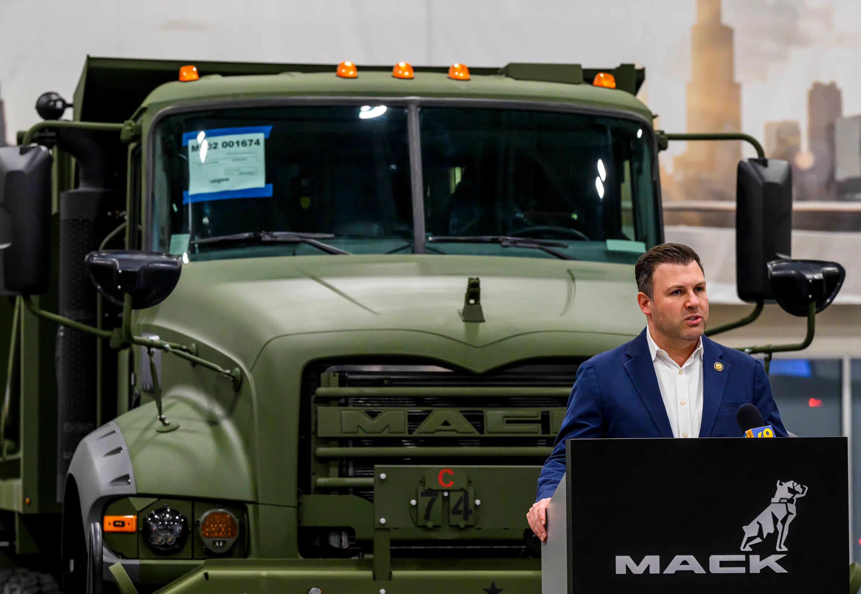 U.S. Rep. Ryan Makenzie speaks in front of Mack Defenseâs...
