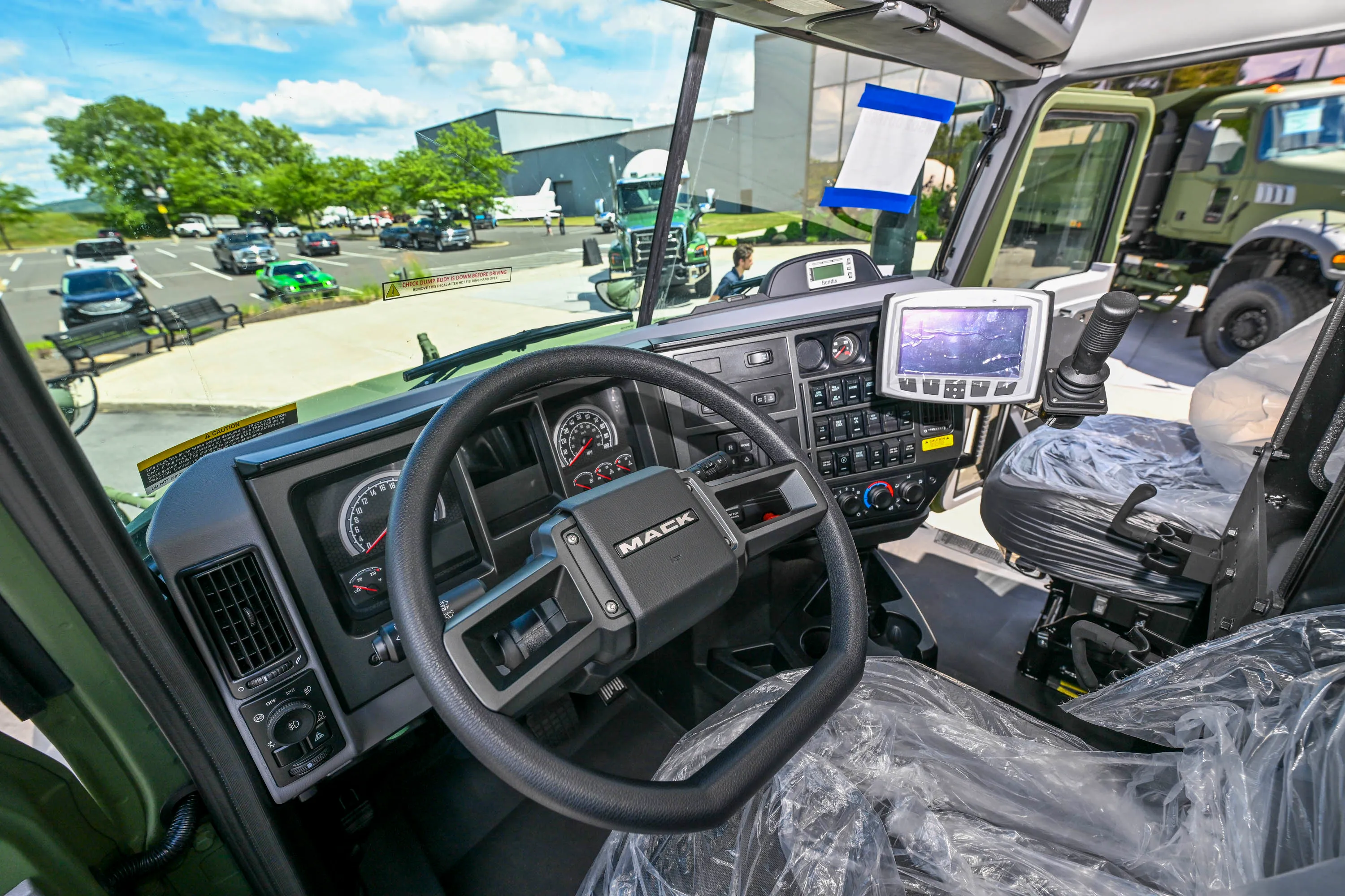 A view of a Mack Defense Heavy Dump Truck Friday,...