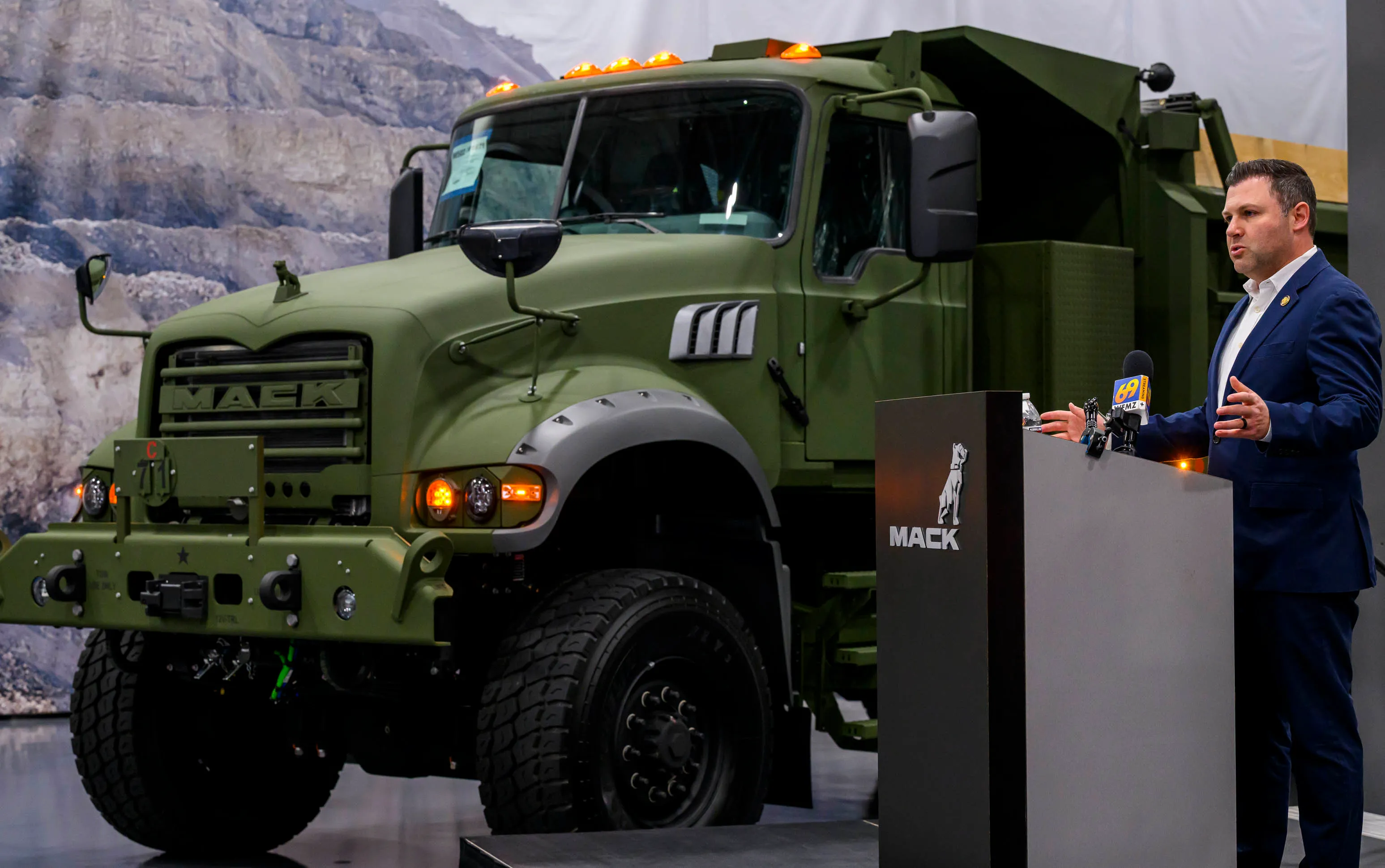 U.S. Rep. Ryan Makenzie speaks in front of Mack Defenseâs...