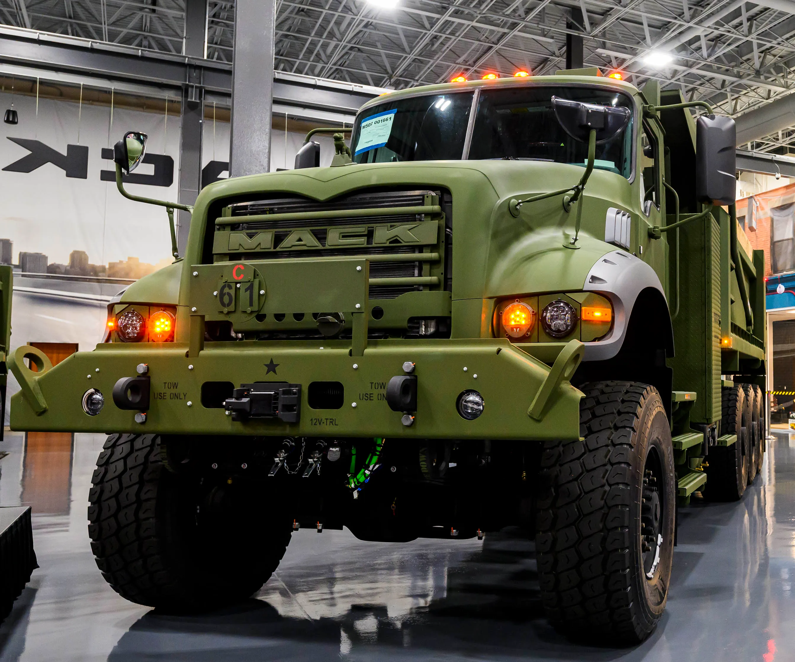A view of a Mack Defense Heavy Dump Truck Friday,...
