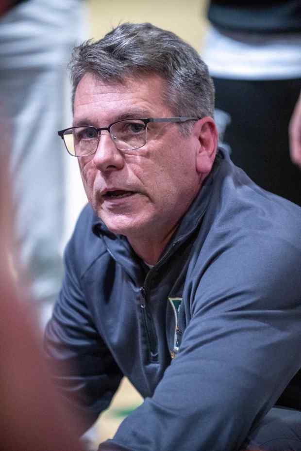 Allentown Central Catholic West's coach Dennis Csensits watches his team against Pocono Mountain West during an EPC's Northampton County Division basketball game Friday, Jan. 3, 2025, at Allentown Central's Rockne Hall in Allentown. (Jonathan Broady/Special to The Morning Call)