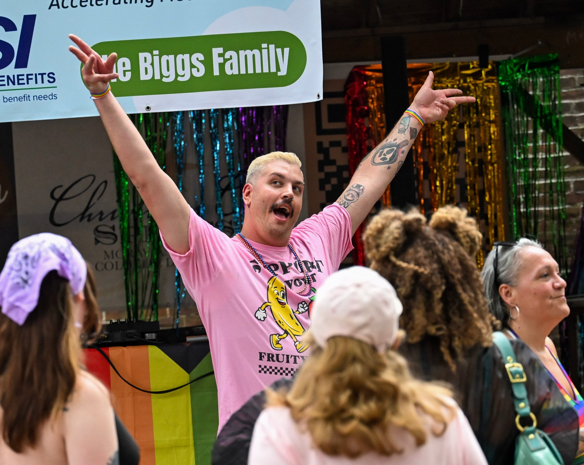 Scottie "Prime" Tocci dances and engages with the crowd Sunday, June 14, 2026, at the Pride Party Palooza in Bethlehem. Tocci founded the event alongside Brianna Lawrence, and hosted throughout the event. (Avery Folmar/The Morning Call)