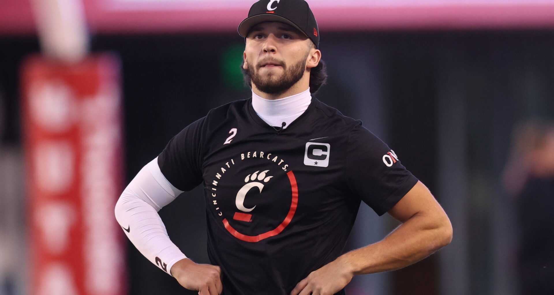 Nov 1, 2025; Salt Lake City, Utah, USA; Cincinnati Bearcats quarterback Brendan Sorsby (2) warms up before the game against the Utah Utes at Rice-Eccles Stadium.