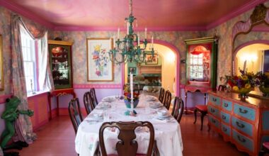 The dining room in Lindsay and Noel Carota’s home in Merion Station is full of color like the rest of their home.