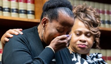 Janet Bradley-Knight was comforted by Shakirah Wiggins during a press conference to announce the identity of their relative, Tiffany Bradley, as the unidentified person found murdered nearly 26 years ago.