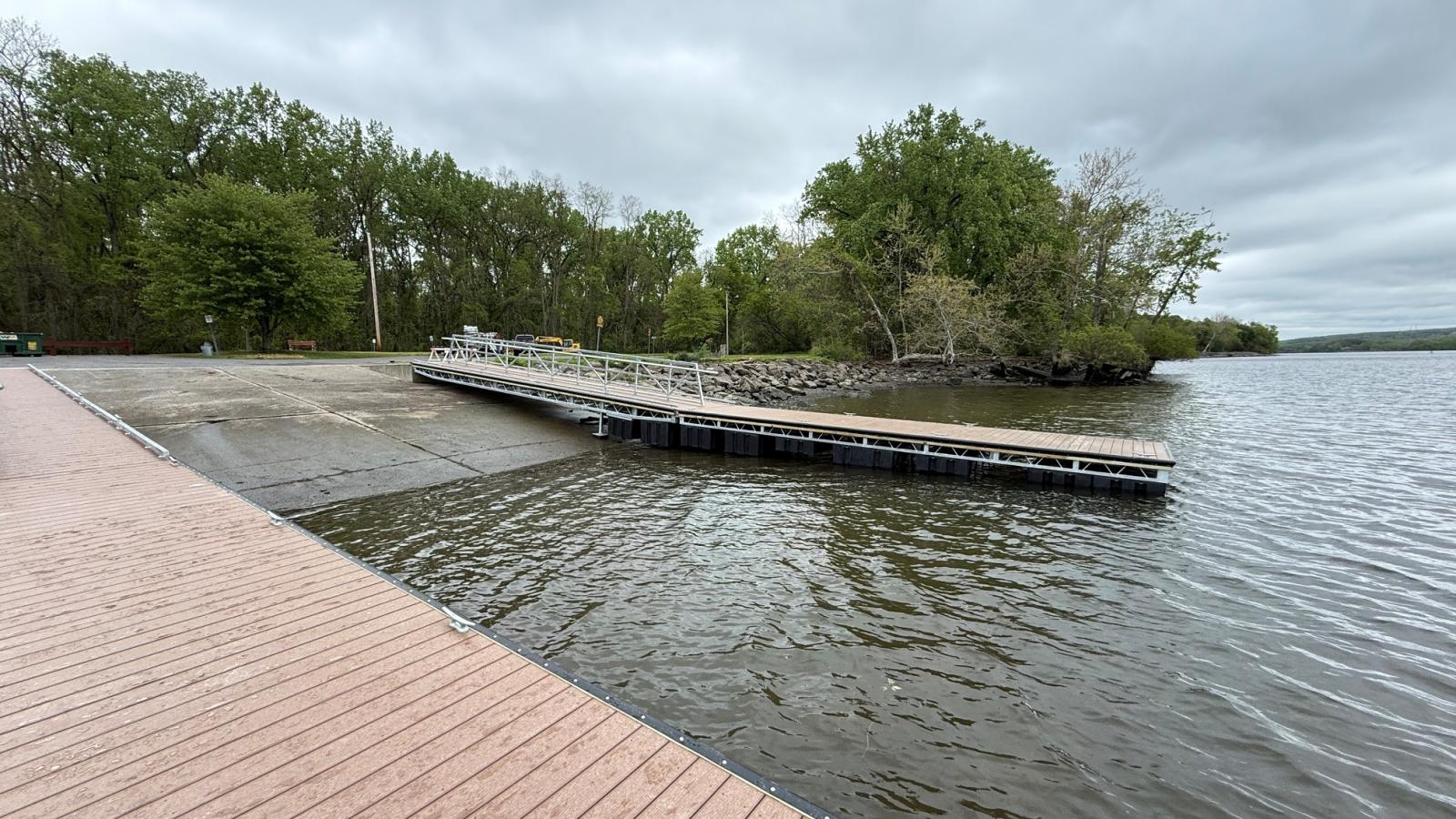 side view of boat launch into water