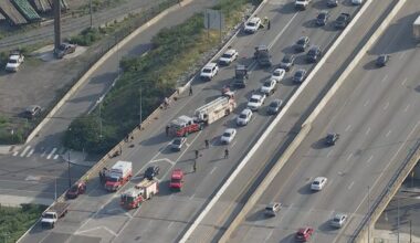 Traffic backed up on I-95 North in Philadelphia's Port Richmond section because of crash
