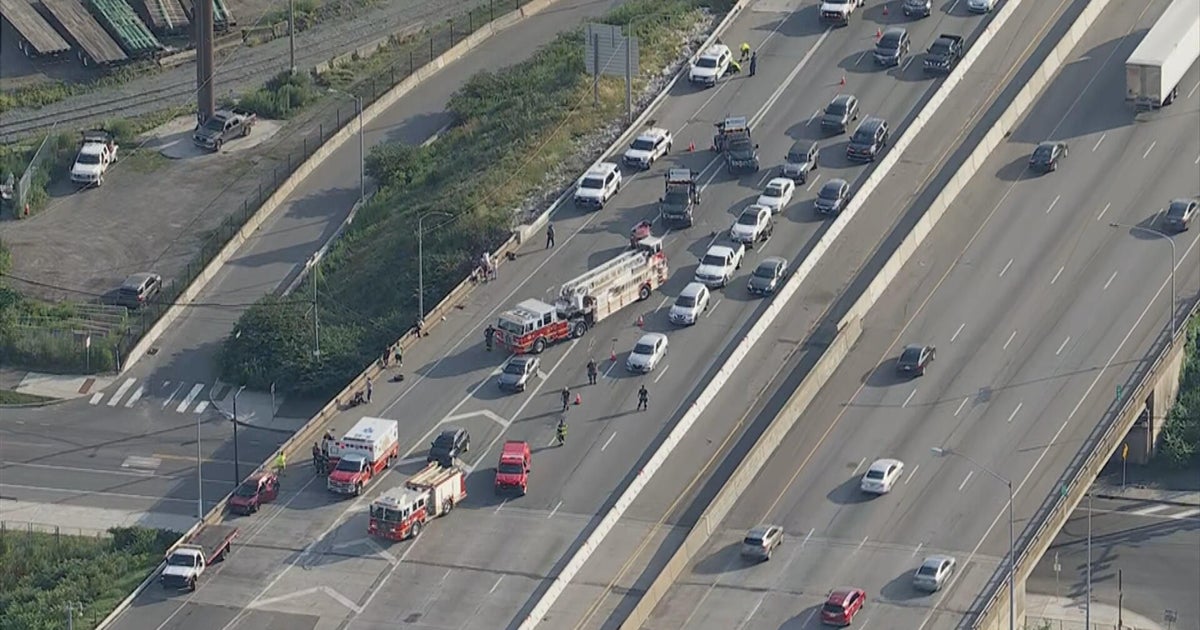 Emergency vehicles and traffic are seen on I-95 North in Philadelphia