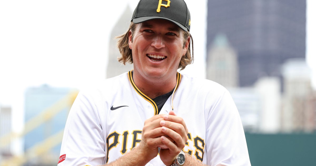 Neal Shipley throws out the first pitch before Pirates-Mariners game at PNC Park