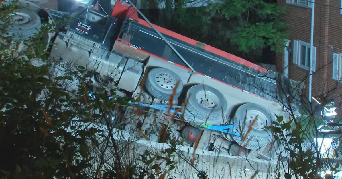 Dump truck falls into hole at site of water main break work in Pennsylvania
