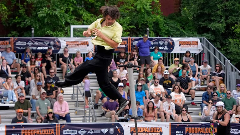 Seven-time world champion of extreme pogo Dalton Smith competes in the Best Trick competition during Pogopalooza 2026.
