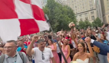 Croatia fans marching through Philadelphia crash a wedding party