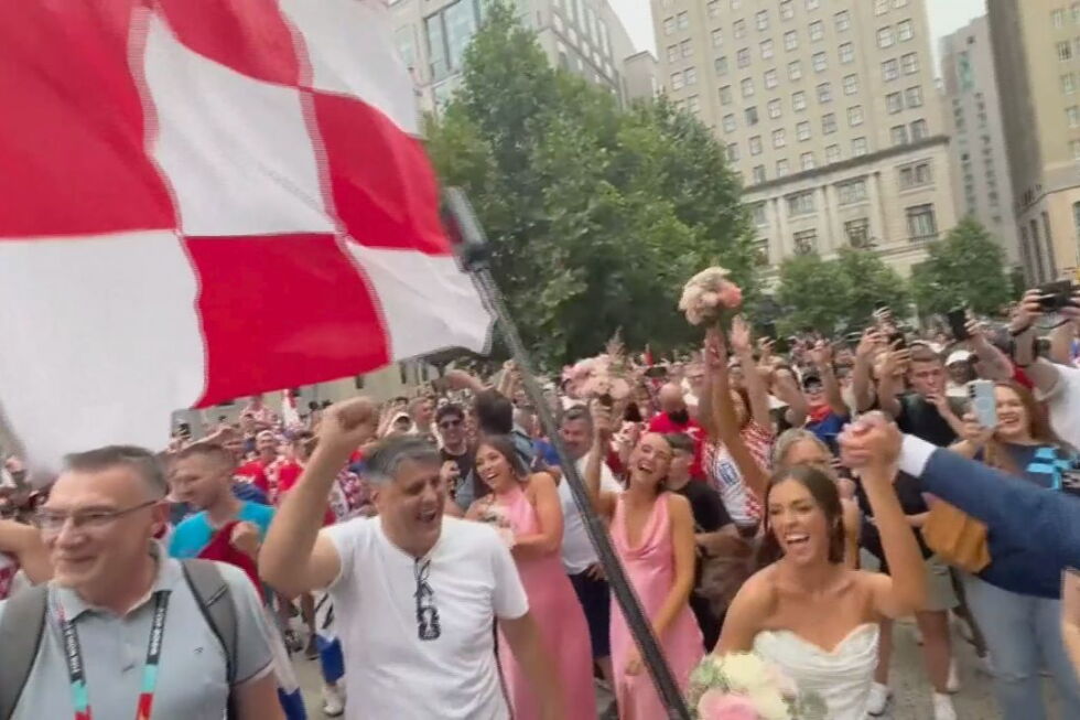 Croatia fans marching through Philadelphia crash a wedding party