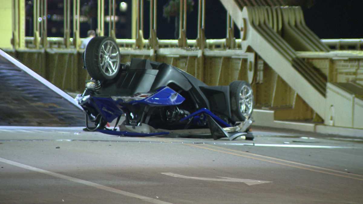 Three-wheeler overturns in Pittsburgh bridge crash