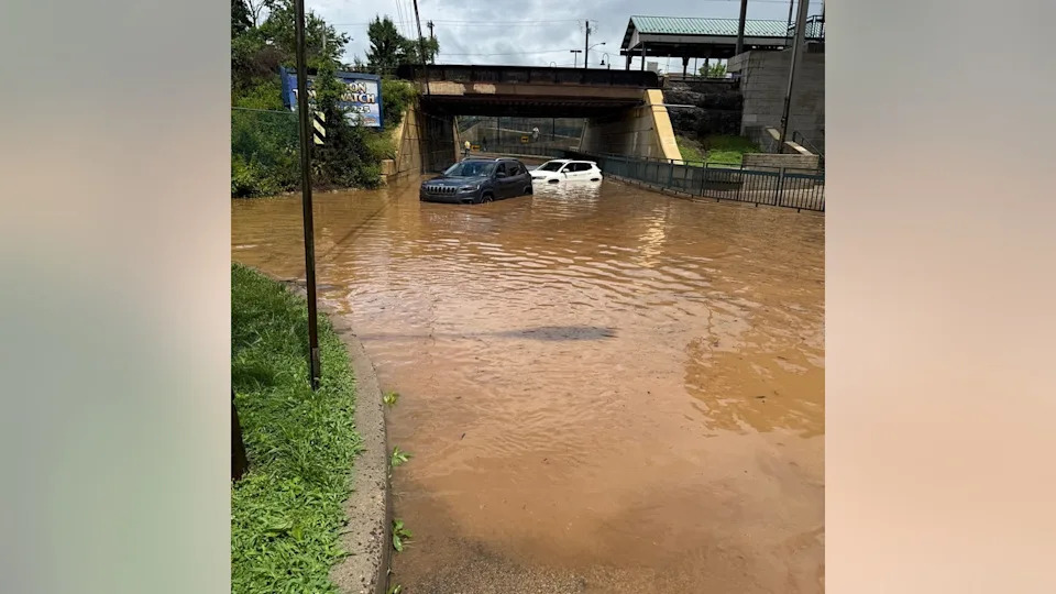 <div>Two cars were submerged by floodwater in Croydon.</div>