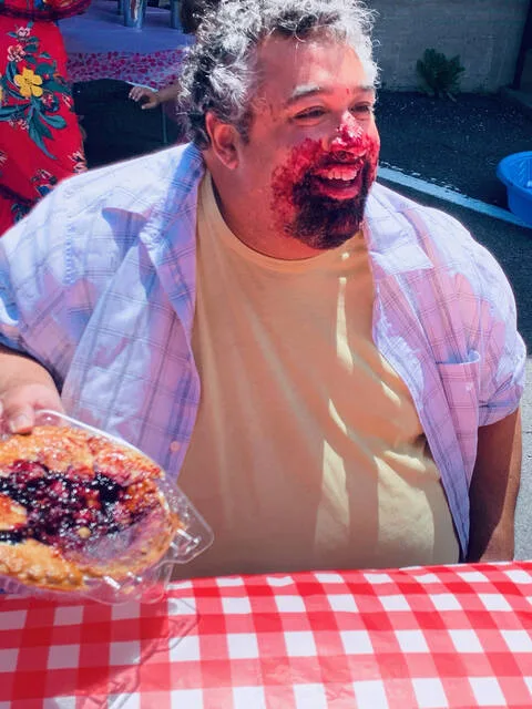 <p>Ben Freda participates in the pie-eating contest on June 20.</p>
<p>Submitted Photo</p>