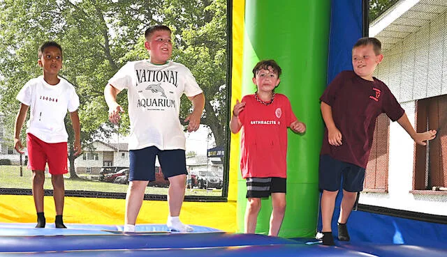 <p>These boys had summer time fun in the bounce house provided at Hughestown Borough’s Blue, Red and You Festival at Robert Yaple Memorial Park on Saturday, July 11. From left: Issac Navarro, David Simonis, Tucker Smoke, and Dalton Kivak.</p>
<p>Tony Callaio | For Sunday Dispatch</p>