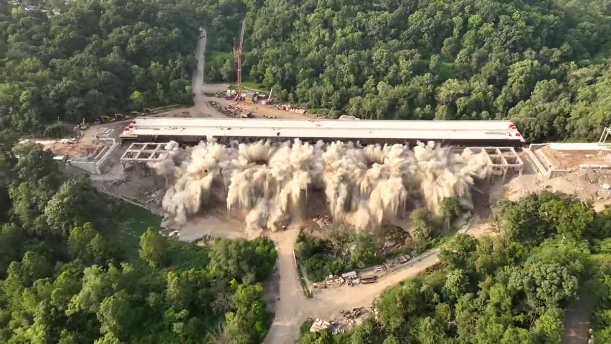 Drone video shows Parkway East bridge demolition in Pittsburgh