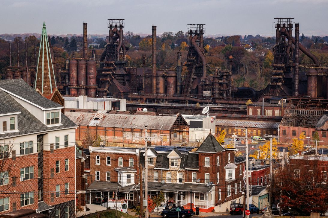 The rusted remains of the former Bethlehem Steel mill still loom over the town's south side. They are now a tourist attraction.
