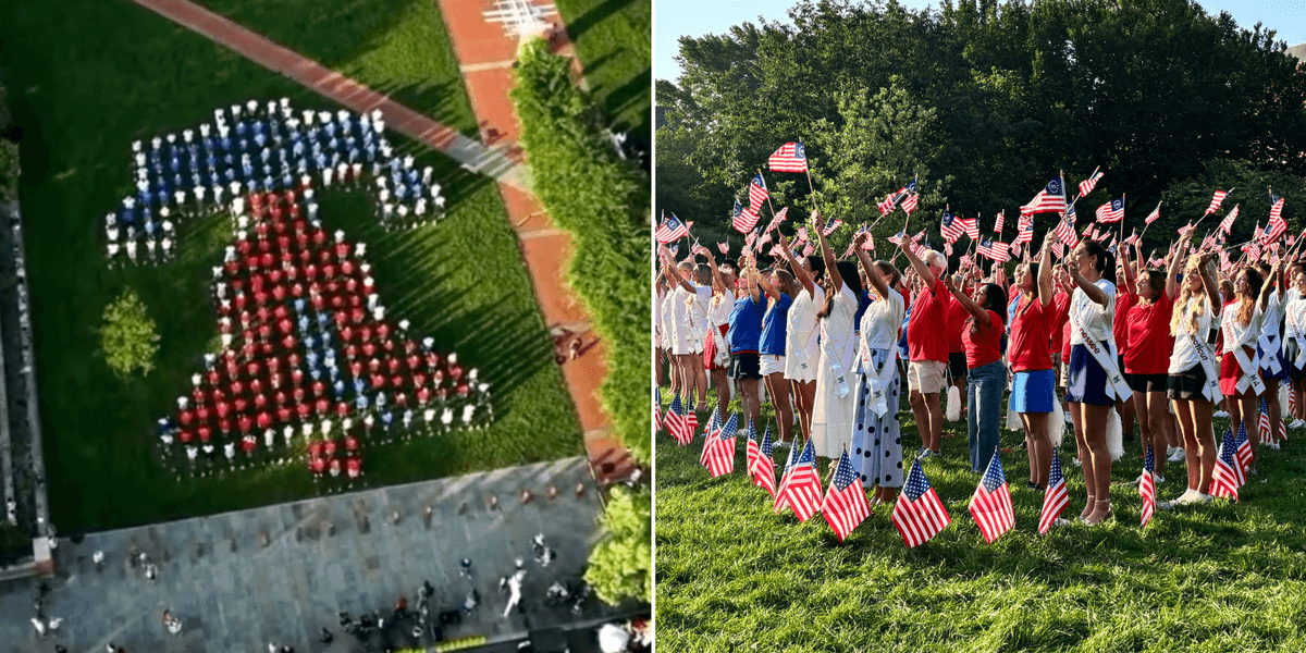 250 people form red, white and blue ‘living Liberty Bell’ at Independence Mall