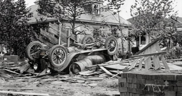 Some of the destruction from the tornado that struck the city of Lorain in 1924. (Courtesy of Lorain Historical Society)