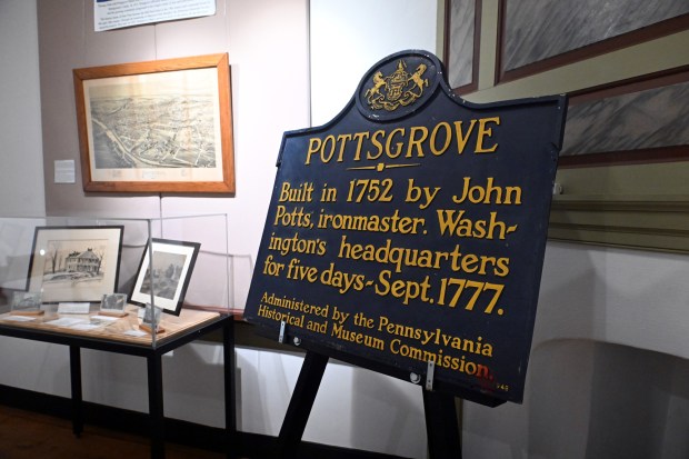 A state historical marker from 1948 mistakenly claims that George Washington stayed at the Pottssgrove Manor in Pottstown in September 1777. (BILL UHRICH/READING EAGLE)
