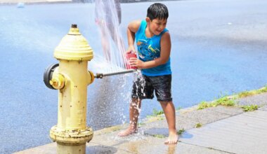 Easton cools off from hot weather with open fire hydrants