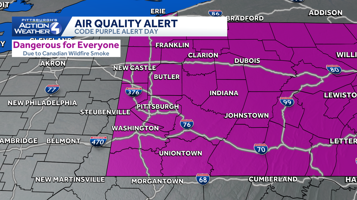 Pennsylvania Code Purple air quality alert for Friday, July 17