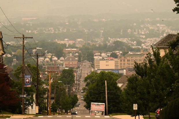 A view of Scranton from Ash St. in the Scranton's Hill section Thursday, July 16, 2026. (SEAN MCKEAG / STAFF PHOTOGRAPHER)