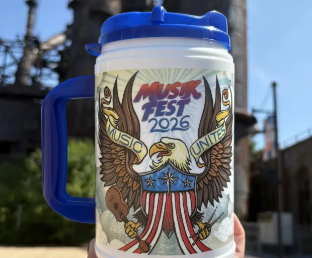 The 2026 version of the Musikfest mug will soon be sealed in a time capsule for decades as part of the America 250 celebrations. (Photo courtesy of ArtsQuest)